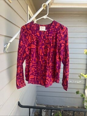 Anthropologie Purple and Orange Button-Down Top